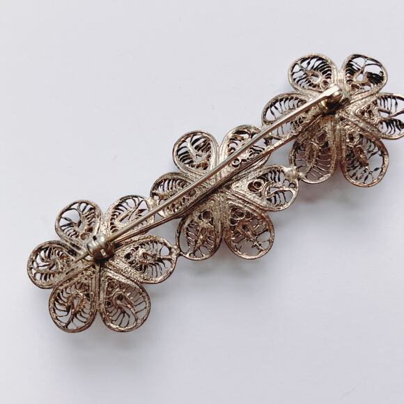VTG Mid Century Brooch Silver Filigree Layered Floral Scrollwork Pin - Picture 9 of 10